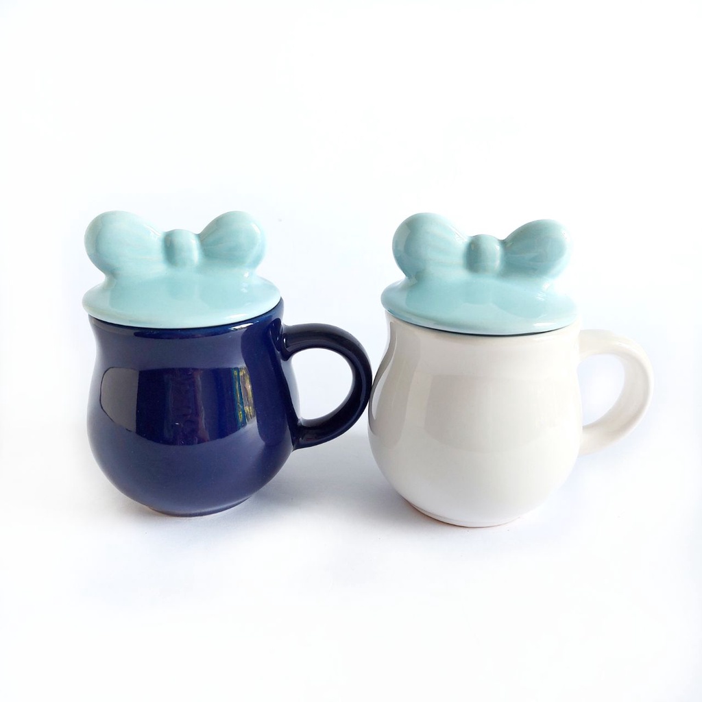 CANGKIR/ MUG KOPI/ TEH KERAMIK TUTUP MINNIE MICKEY LUCU UNIK | SOUVENIR PERNIKAHAN BISNIS
