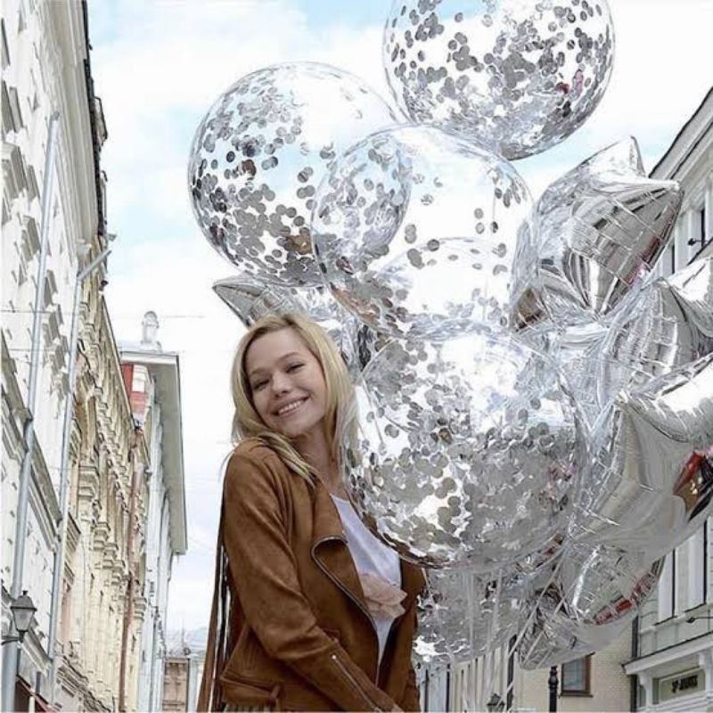 balon confetti gold silver isi 3 pcs 12 inch balon bening manik manik