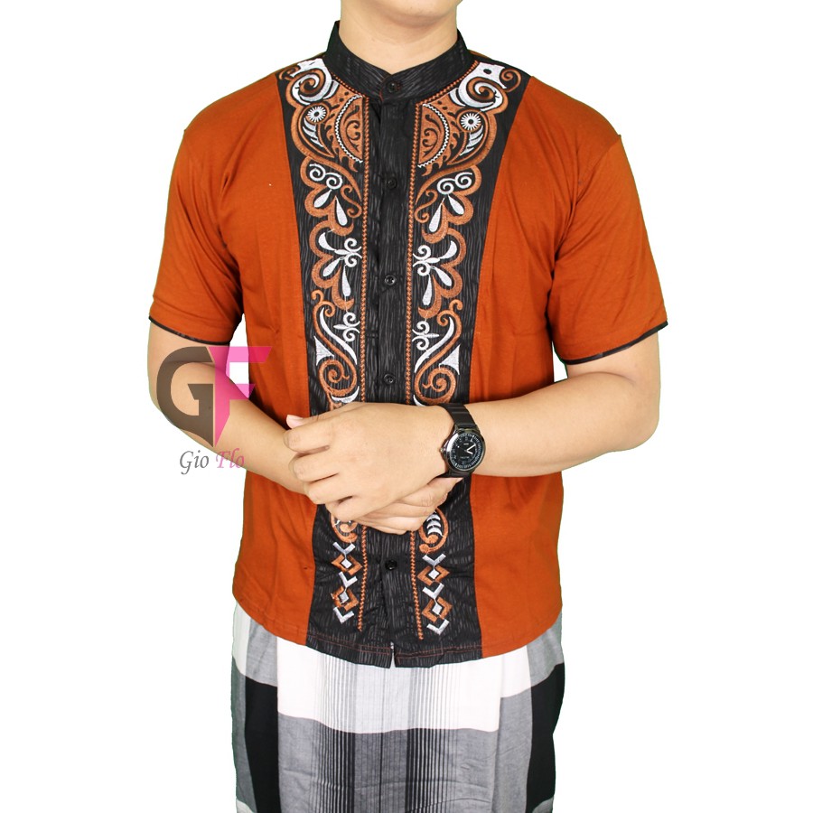 GIOFLO Baju Muslim Terbaru Koko Lengan Pendek Brown / KKS 45