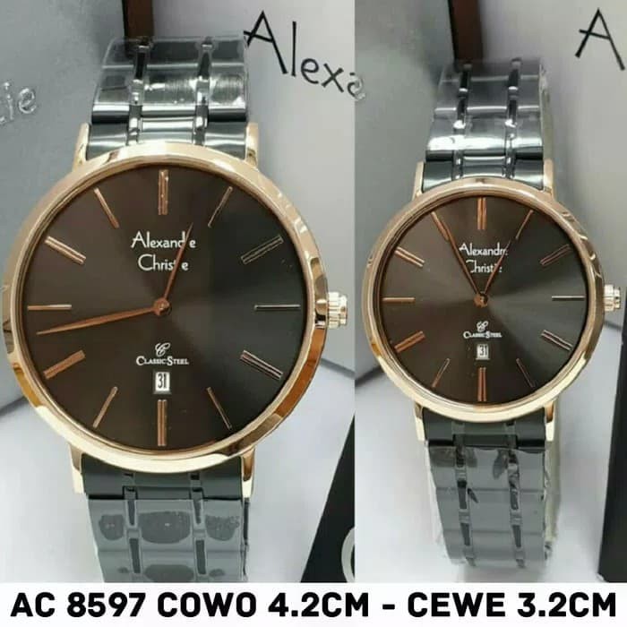 JAM TANGAN PRIA WANITA    ALEXANDRE CHRISTIE AC8597 AC 8597 BLACK ROSEGOLD COUPLE