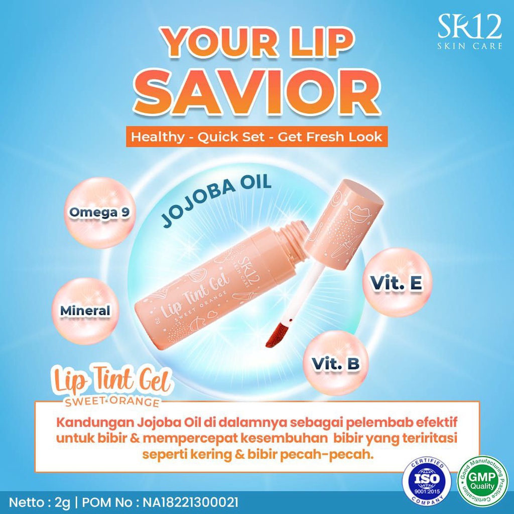 Lip Tint SR12 - Mencegah Bibir Kering &amp; Pecah Pecah Lip Ringan Dipakai Tahan Lama Lipstik Pelembab Tampilan Fresh Natural Pada Bibir