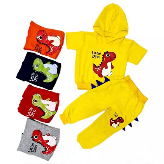 SETELAN SWEATER HOODIE DINO 1-5 TAHUN SETELAN ANAK LAKI LAKI SETELAN ANAK PEREMPUAN