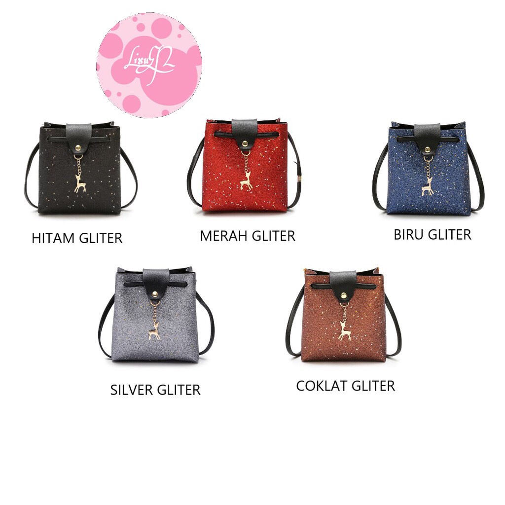 Tas Selempang Wanita - Sling Bag Glitter Terbaru - Tas Fashion Import Wanita - Tas Kecil - Tas cewe