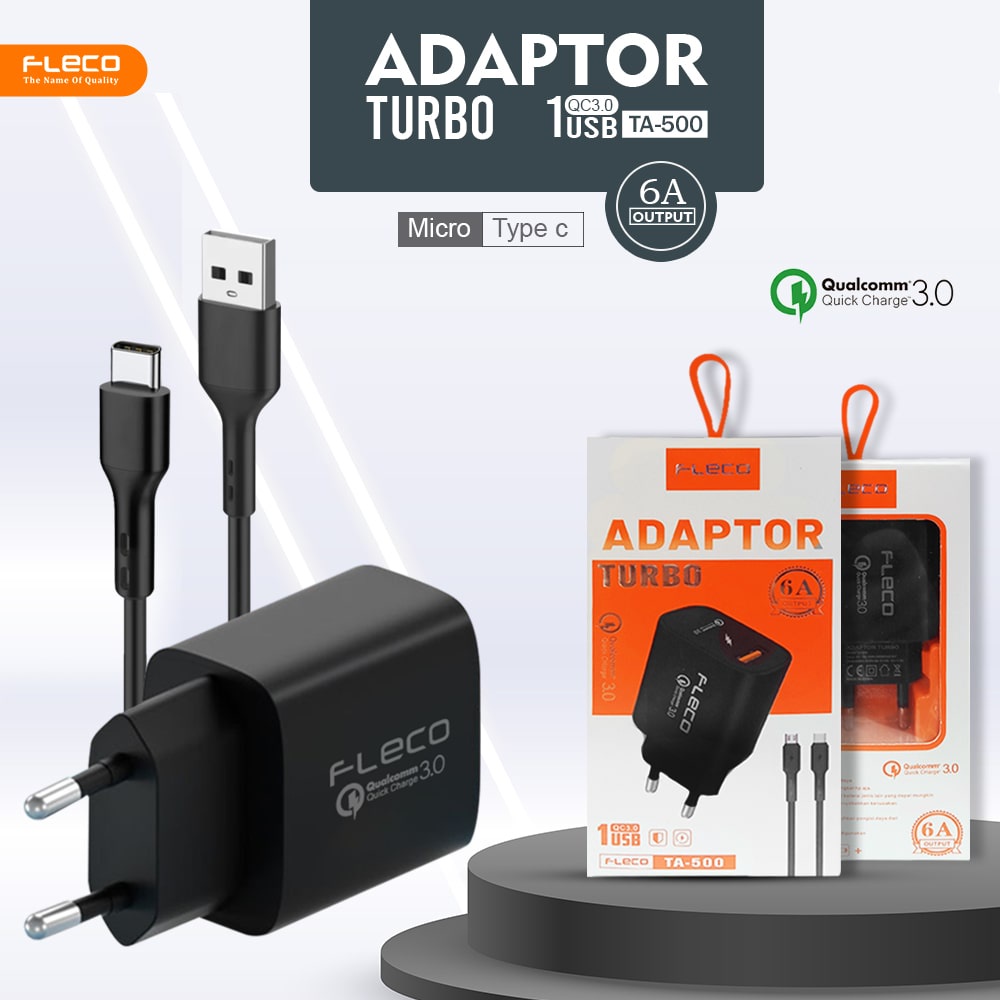 Charger FLECO TA-500 fast charging Quick 3.0 kepala Cas original Wall Charger 6A Micro Type C