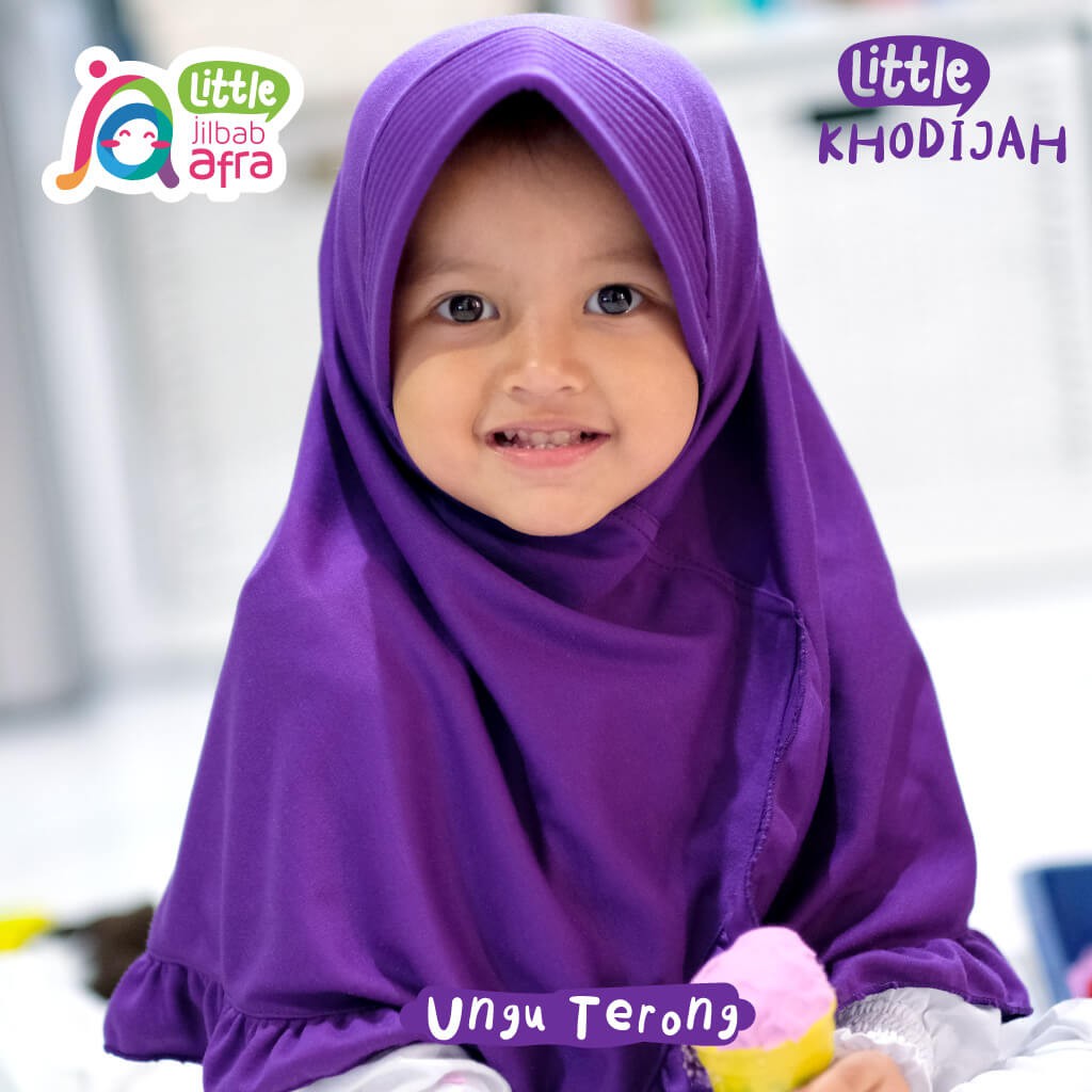 Jilbab Instan Anak Little Khodijah Ungu Terong - Little Jilbab Afra - Bahan Kaos, Adem &amp; Lembut