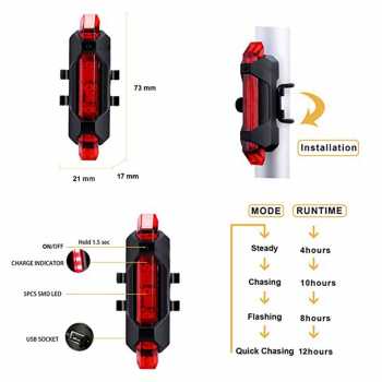 Lampu belakang sepeda USB rechargeable