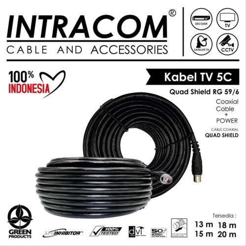 Kabel Antena TV 13 Meter / 18 Meter + Jack TV 5C RG6 Coaxial INTRACOM 13 M / 18 M