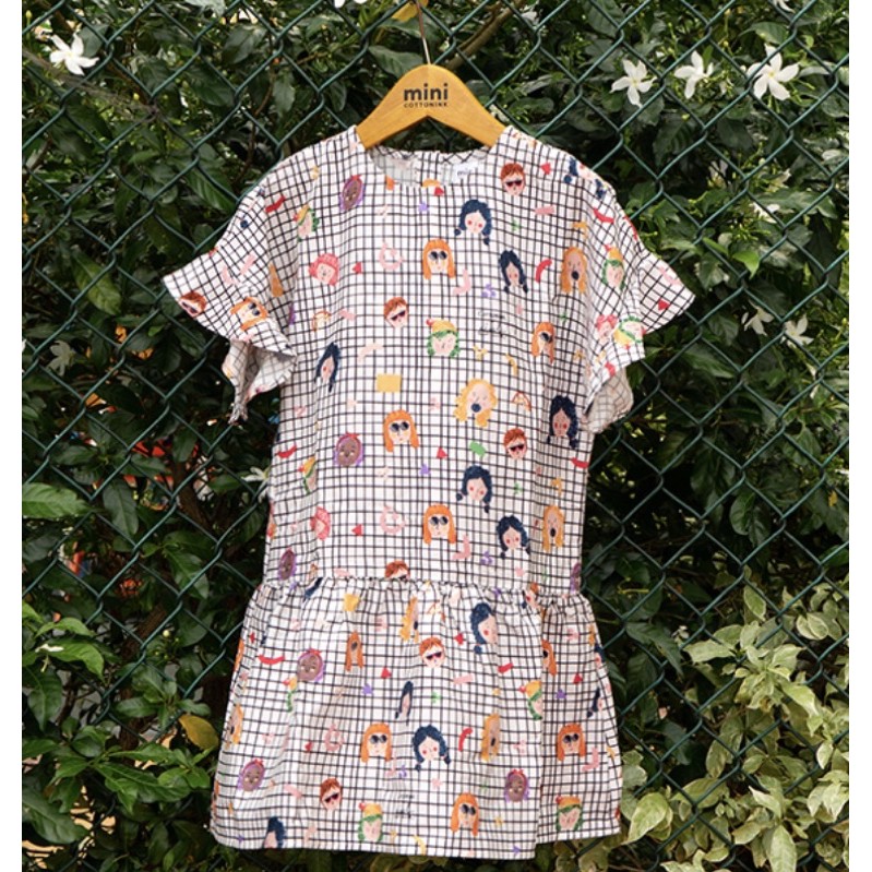 

Ready Baby Off-White Grid Faces Tapin Cotton Ink x Idekuhandmade