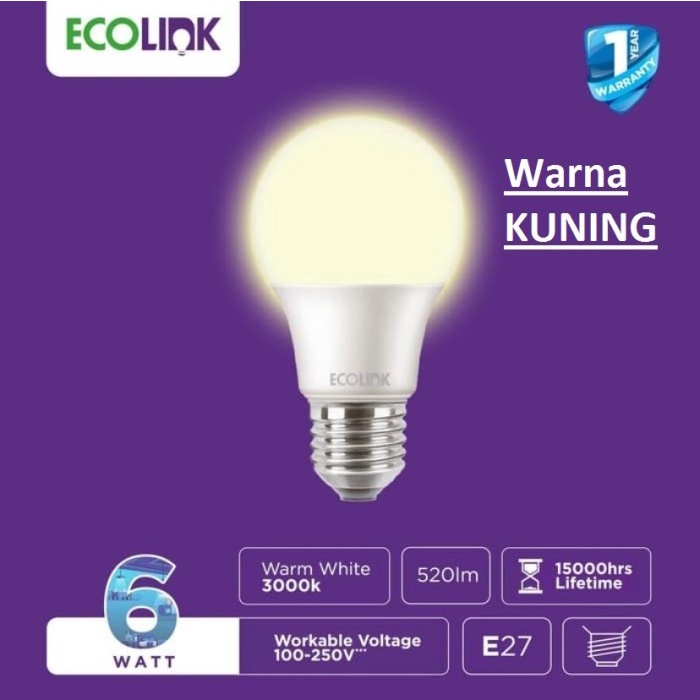 Lampu Bohlam LED Bulb 6 Watt 6Watt 6W 6 W KUNING ECOLINK PROMO 3+1