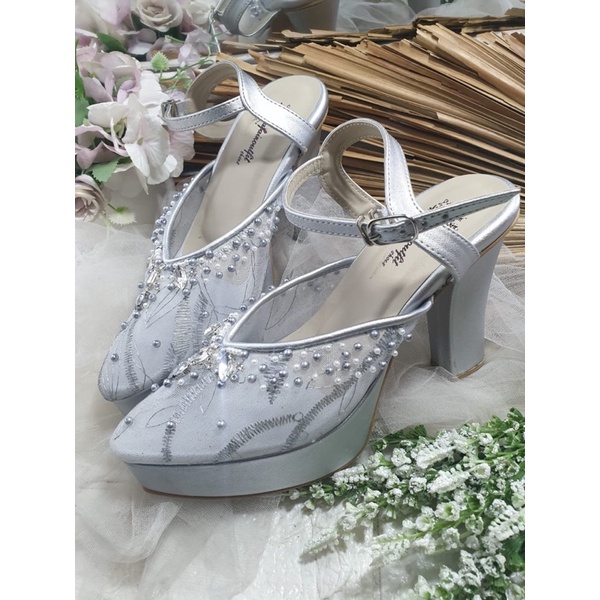 sepatu alumni payet diamont silver 9cm