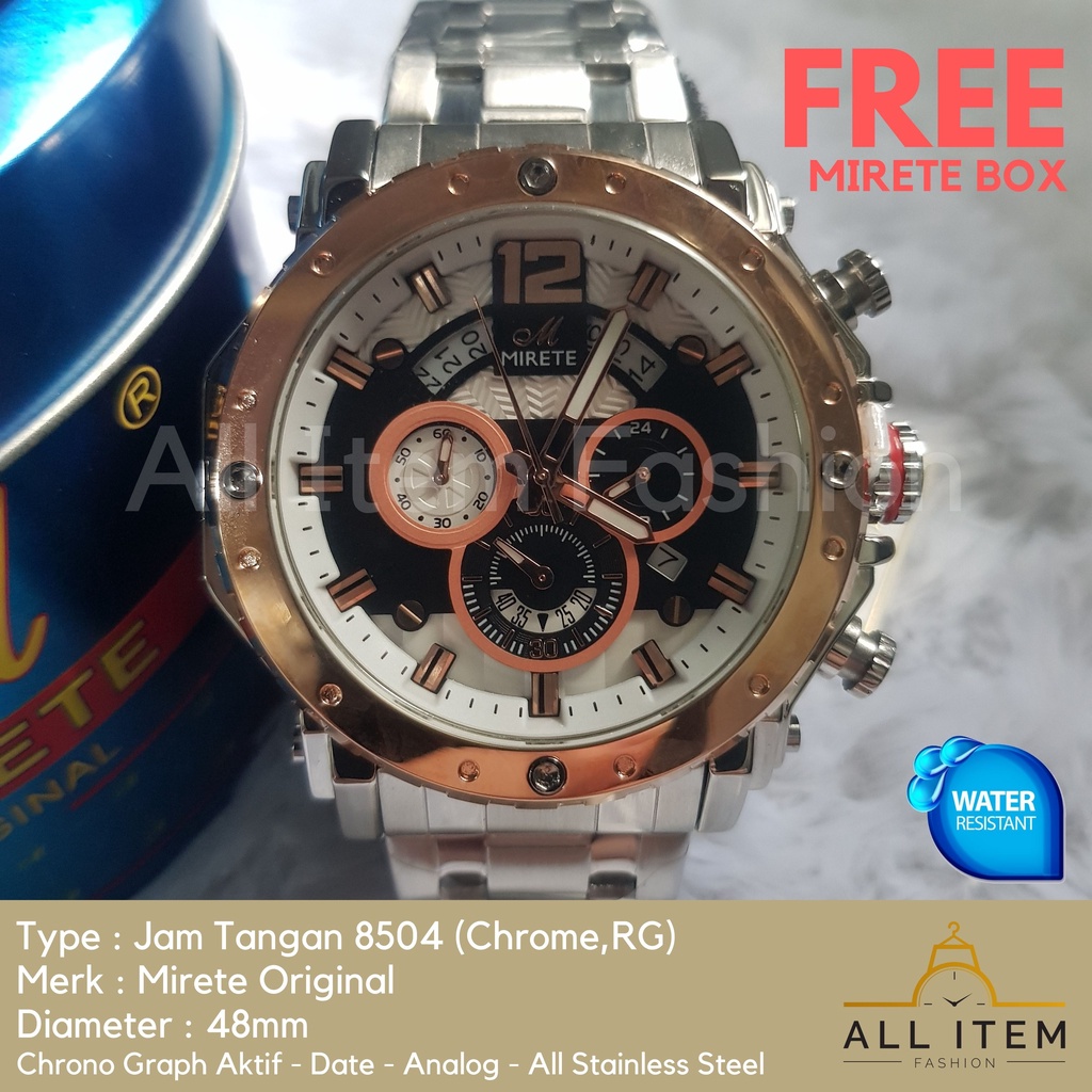 Jam Tangan Chrono Rantai MIRETE 8504 / Jam Tangan Pria Anti Air ORI / Arloji / Watches (FREE BOX)