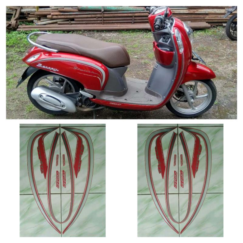 stiker striping lis body motor  honda scoopy stylish 2016 merah
