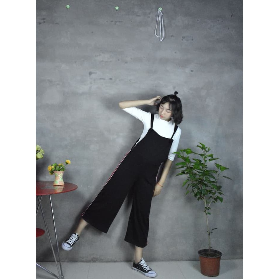 jumpsuit baju kodok hitam celana kulot fashion / terusan overall