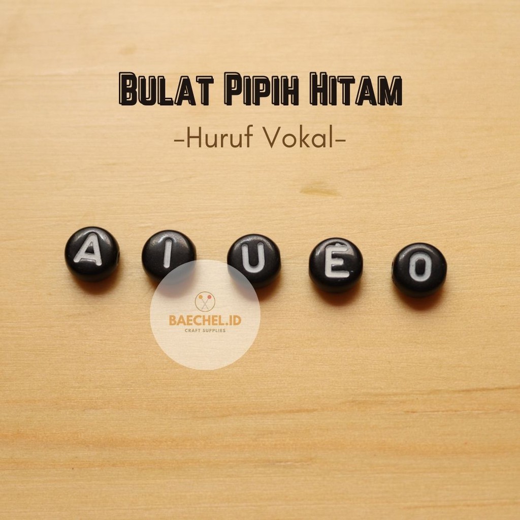 [Pilih Huruf] Manik Mote Huruf Bulat Pipih HITAM | Huruf VOKAL