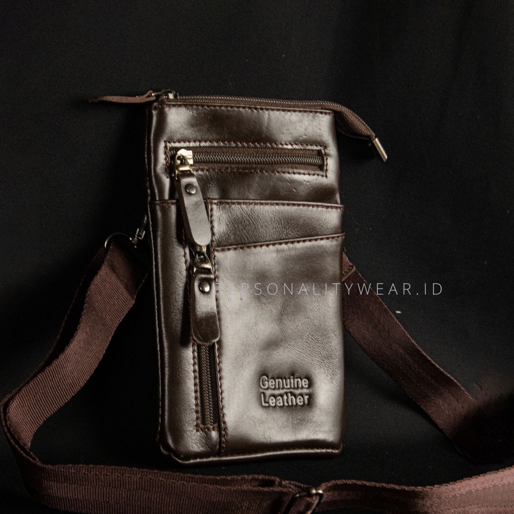 Tas Selempang Travel Pouch Hanging Wallet Kulit Simpel untuk Passport HP Gadget THE CORE