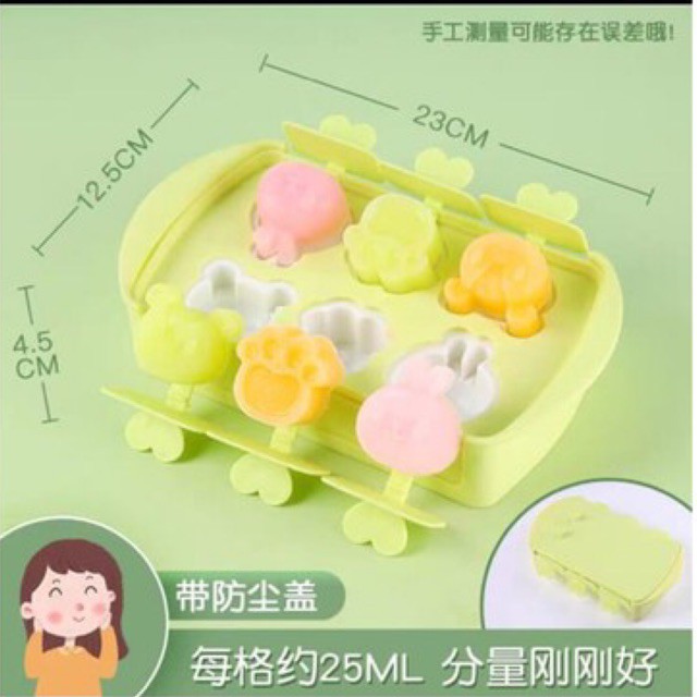 cetakan es krim silikon berkarakter 6in 1 (jelly stik) es lolipop jelly pudding
