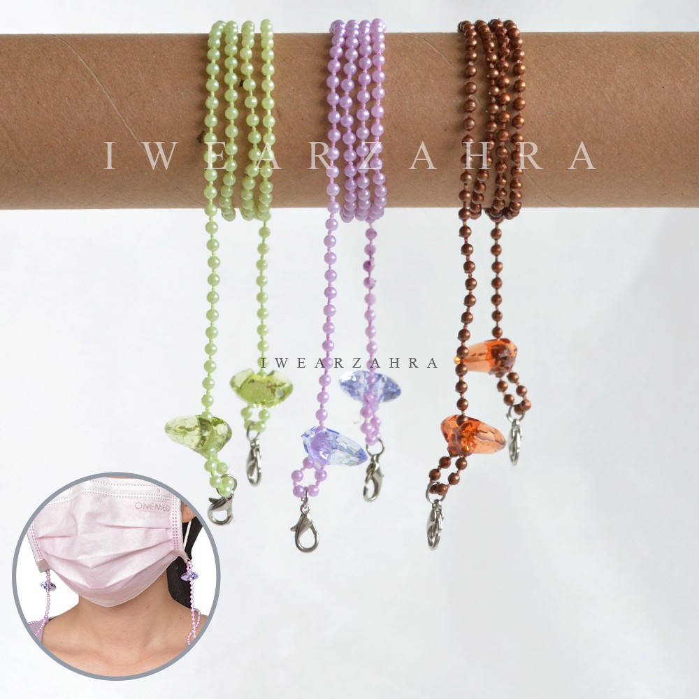 STRAP MASKER [HEART] - Kalung Tali Mask Gantungan Cantolan Kristal Konektor Pengait Strapmask
