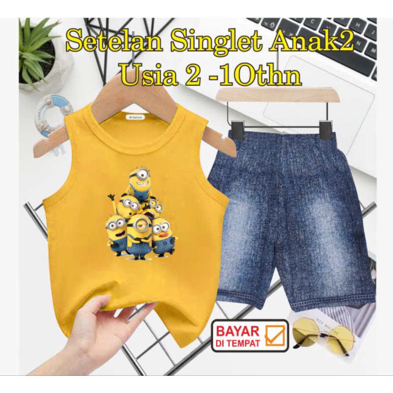 ((SETELAN SINGLET ANAK SEMI JEANS/M1N1ON DIGITAL SABLON