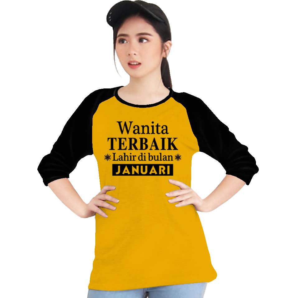 Kaos Raglan (JANUARI)/Kaos Wanita Lengan 3/4/ Kaos Wanita/ Kaos Cowok/ Kaos Oblong/Misty