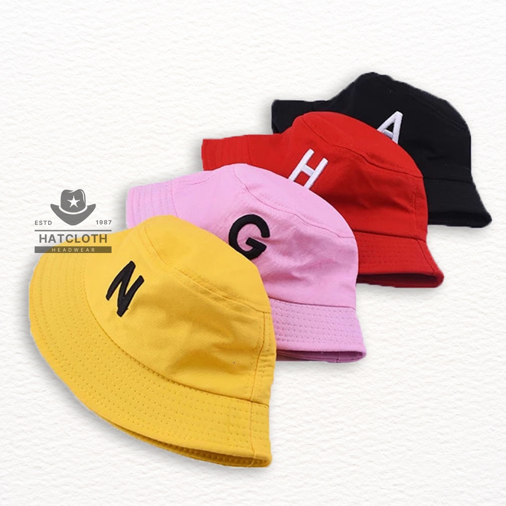 Topi Bucket Hat Anak Inisial Nama Bahan Drill