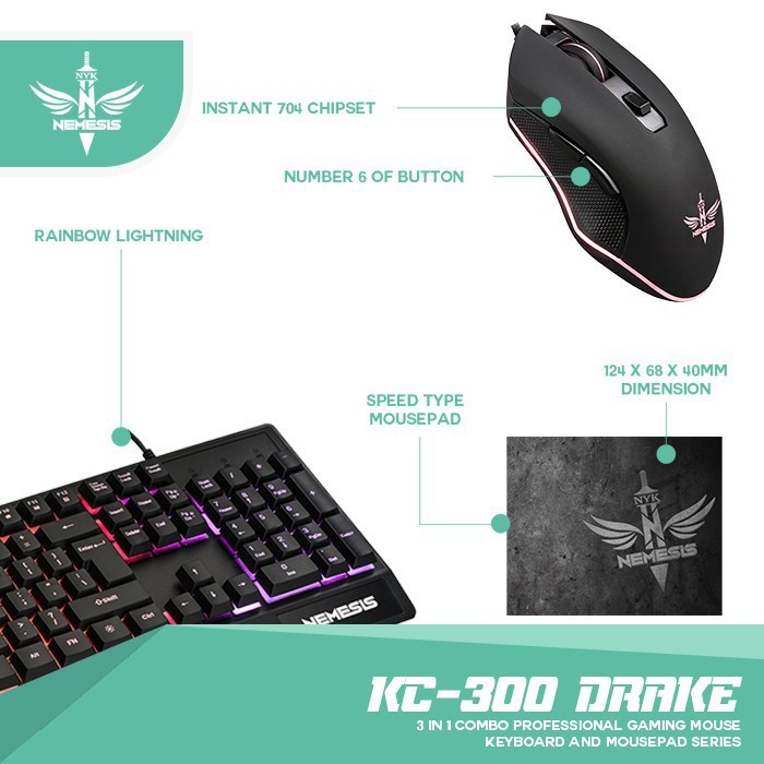 NYK KC-300 Drake 3 in 1 Combo Mouse Keyboard Mousepad Gaming