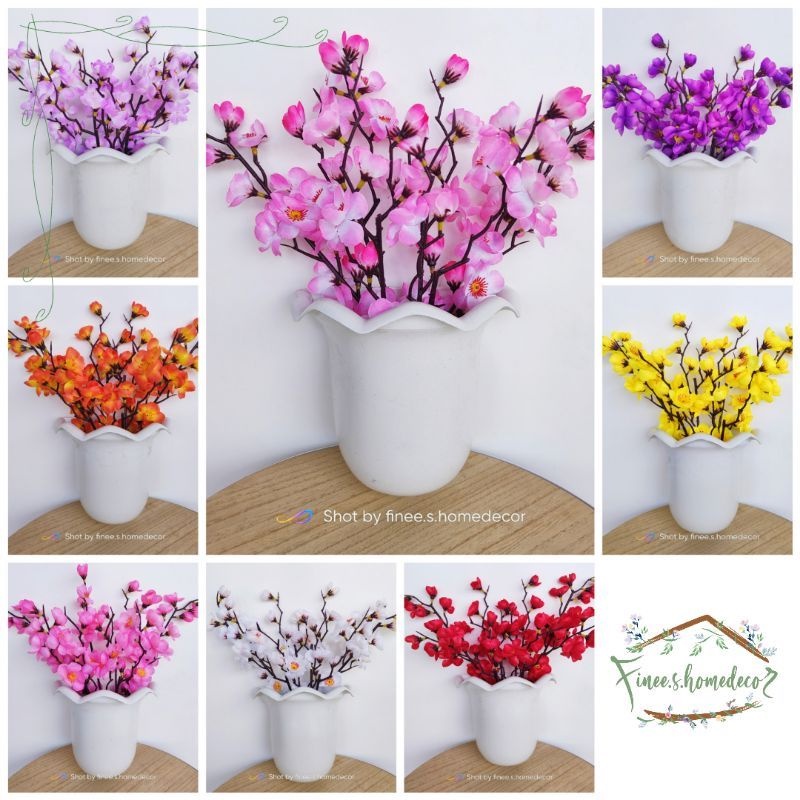 BUNGA RANGKAI SAKURA VAS DINDING TEMPEL - bunga Sakura plastik kain artificial artificial palsu mera