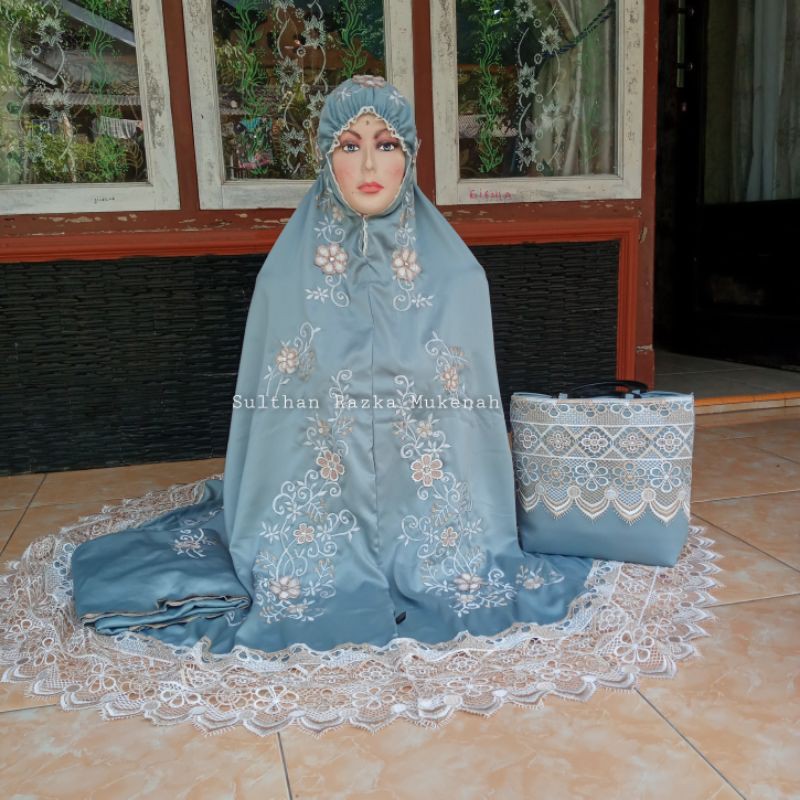MUKENA MEWAH MUKNAH DEWASA SUTRA PREMIUM PRADA MOTIF BORDIR TERBARU 2021 TELEKUNG PUTIH JILBAB RUKUH