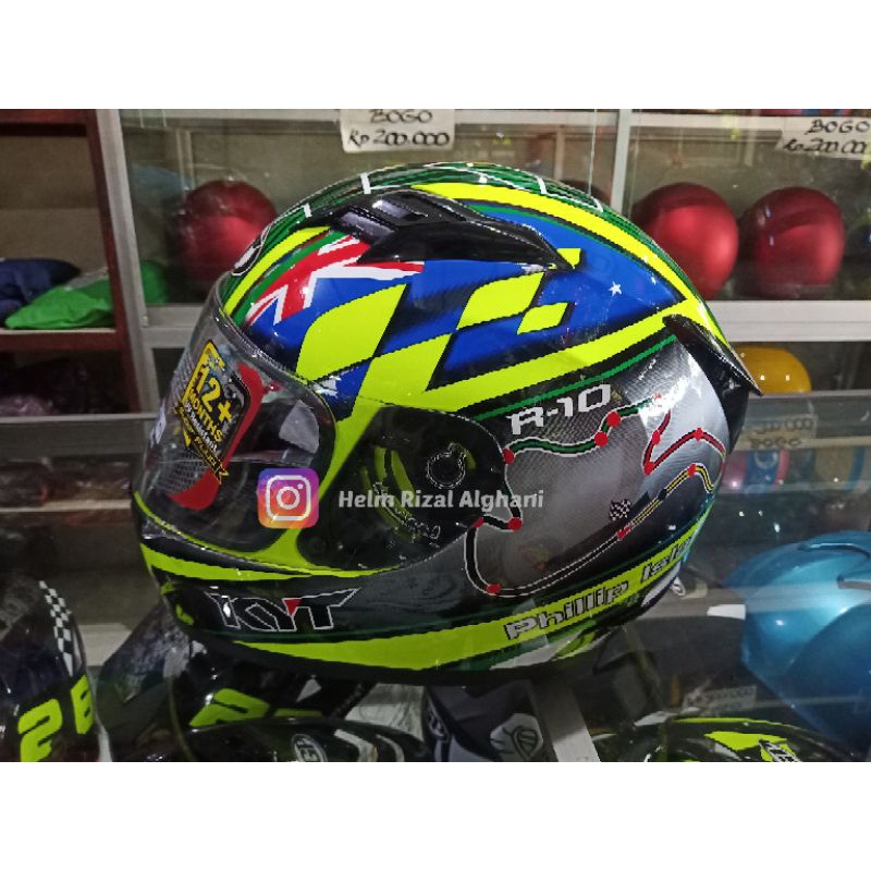 Helm KYT R10 Philips Island Flat Visor Full Face R-10 Hijau Biru Murah