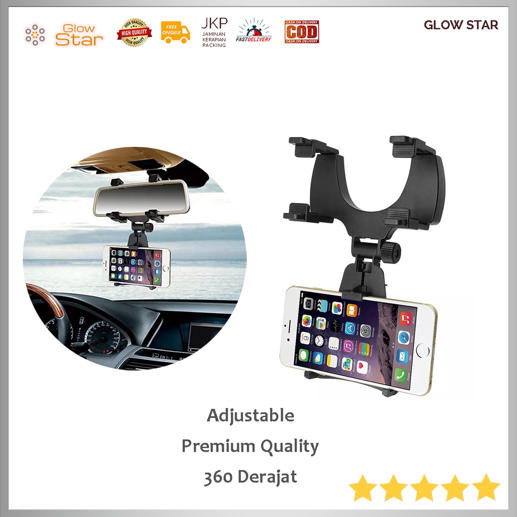 Holder Smartphone mobil Rear Mirror Penahan Pemegang Smartphone Mount Car Holder Gantung Kaca Adjustable 360 Derajat Putar