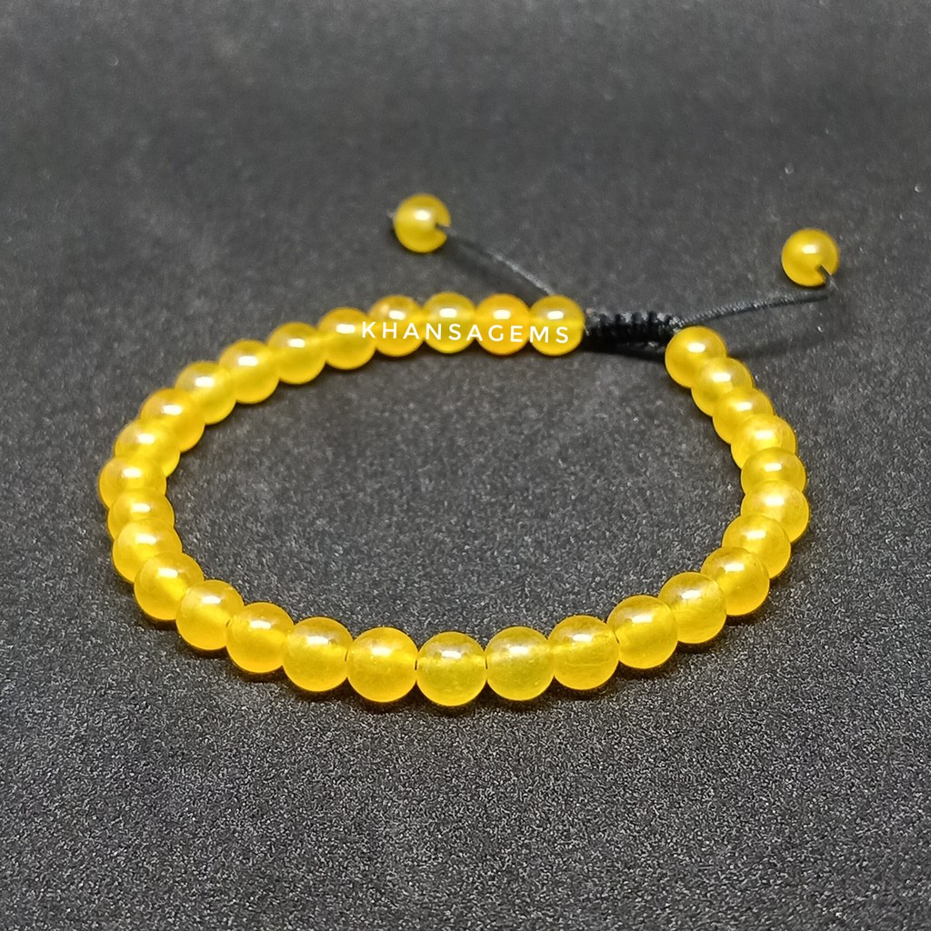 Gelang Tasbih Batu Giok Kuning Dim 6 Mm Model Tali Serut Shambala