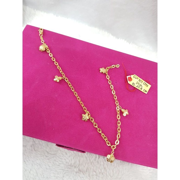 GLK1101DLM gelang kaki model rantai vensi variasi buterfly flower emas kuning asli berat 3.900 pj 25
