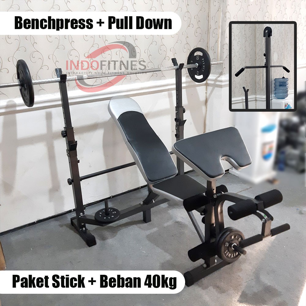 Promo Sale Paket Lengkap Bench Press Stick Dan Beban 40kg Benchpress Lat Pull Down Gym Shopee Indonesia