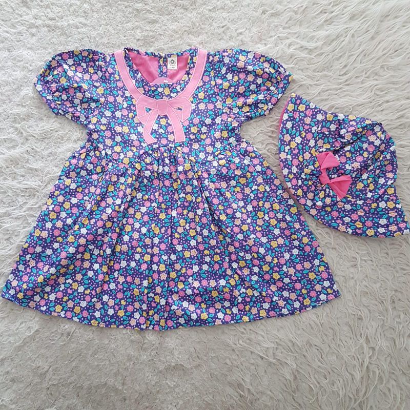 baju bayi polkadot dress topi