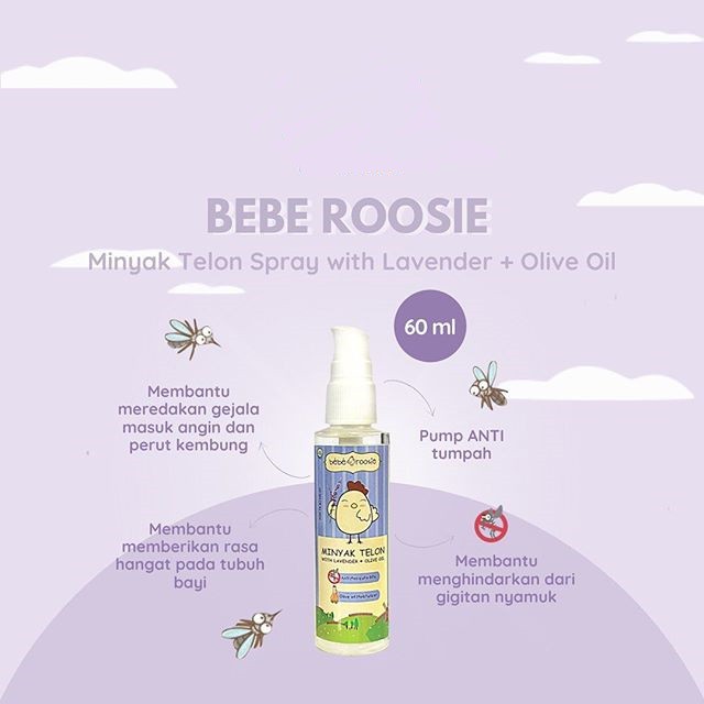 [TELON UNGU] Bebe Roosie Minyak Telon Spray With Lavender + Olive Oil 60 ml