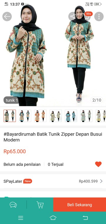 #bayardirumah Tunik Batik Prada Zipper Depan.