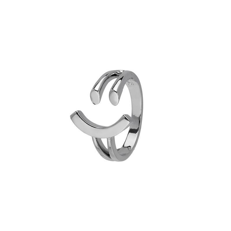 Cincin Model Terbuka Desain Smiley Warna Silver