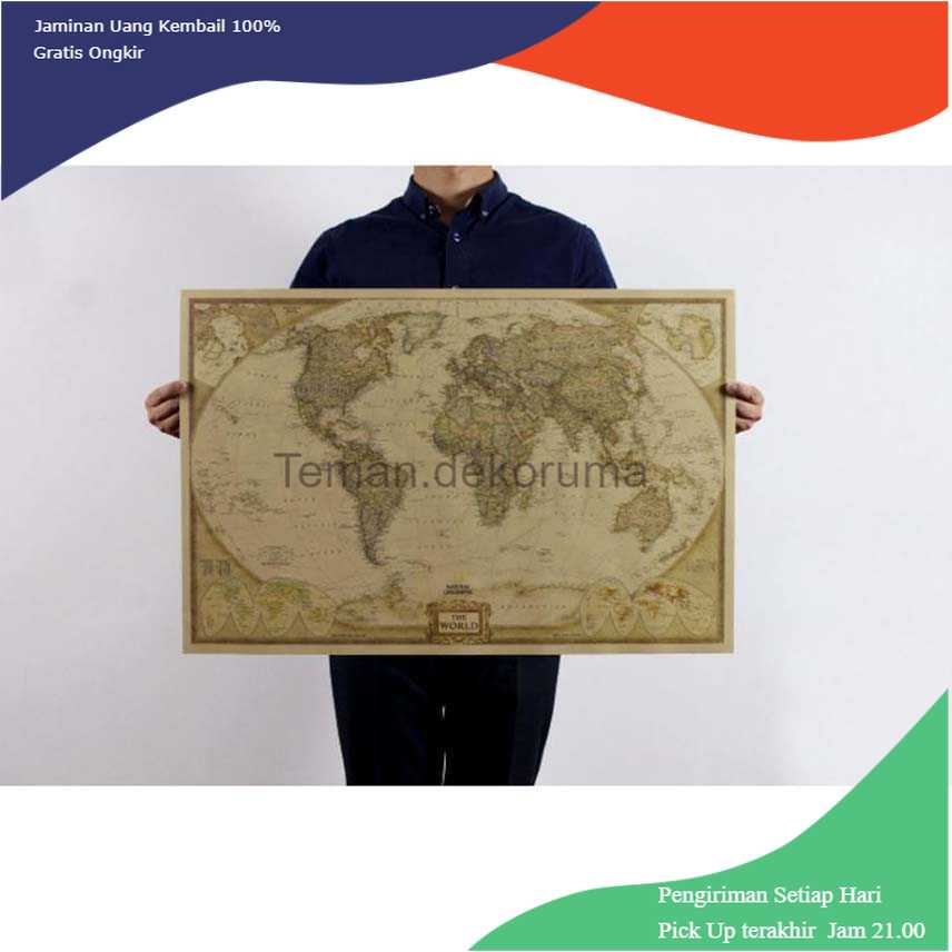 TD-AD1 Poster Peta Dunia Large Vintage World Map 104 x 69 cm - N401