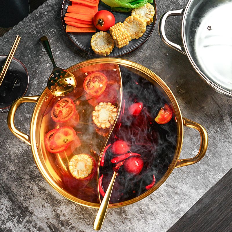 Panci Stainless Steel Gold / Steamboat Panci Shabu Shabu Panci Sekat hot pot