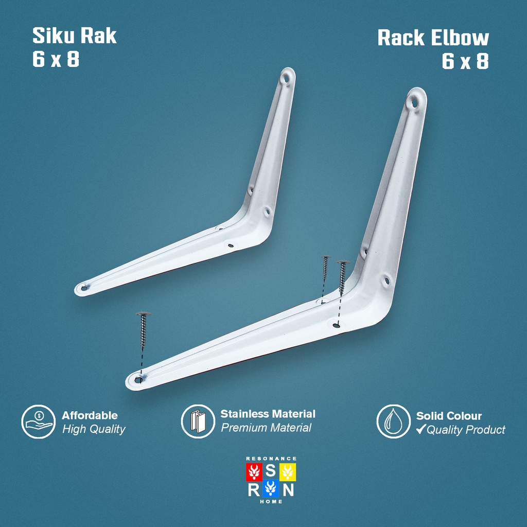 Siku Rak Besi L Putih Uk. 6x8 Inch l Shelf Bracket l Penyangga Ambalan Resonance Home