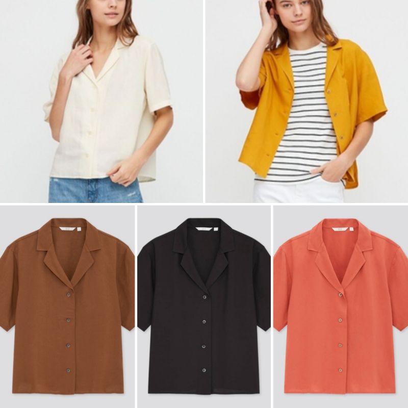Kemeja linen kerah terbuka uniqlo