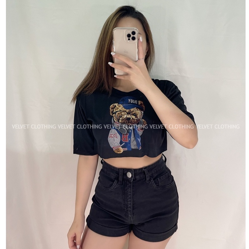 VELVET Crop Top Motif Wanita / Kaos Crop Wanita / Baju Crop Motif / Crop tee Wanita