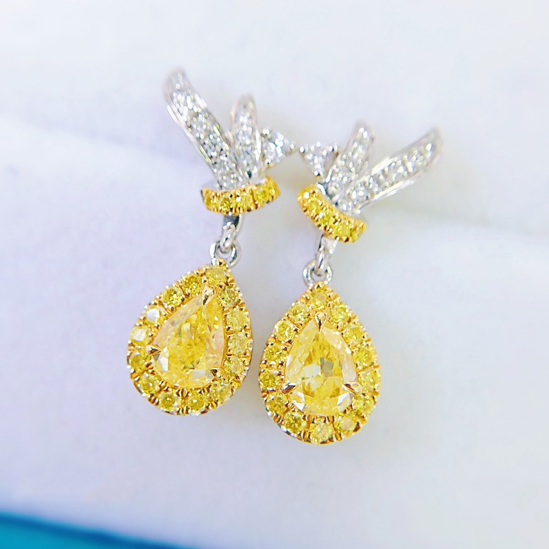 Fashion Inlaid Yellow Diamond Earrings Luxury Water Drop Pear-Shaped Earrings