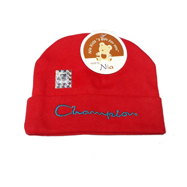 Promo !! TOPI BAYI NIA Y4 - TOPI BAYI POLOS BORDIR CHAMPION USIA 0-6 BULAN