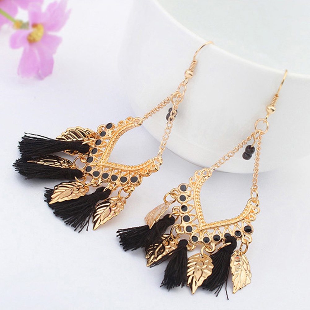 Hu Hu Hu Hu Hu Alat Bantu Pasang Kacamata♡ Anting Kait Gantung Bahan Metal Desain Daunrumbai Gaya Bohemianetnik Untuk Wanita