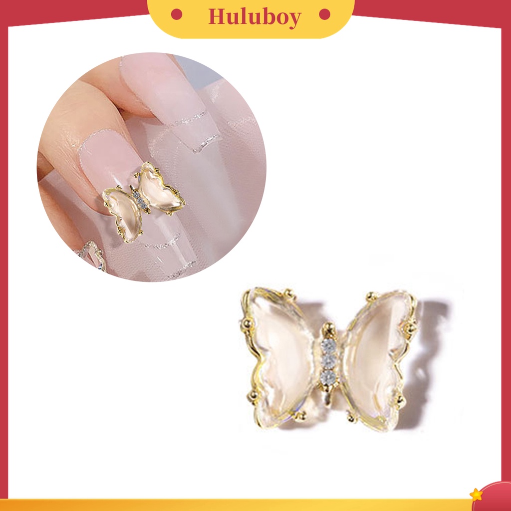 Huluboy Huluboy♡ Butterfly Ornamen Kupu-Kupu Aurora Kristal Imitasi 3D Warna-Warni Untuk Dekorasi Manicure