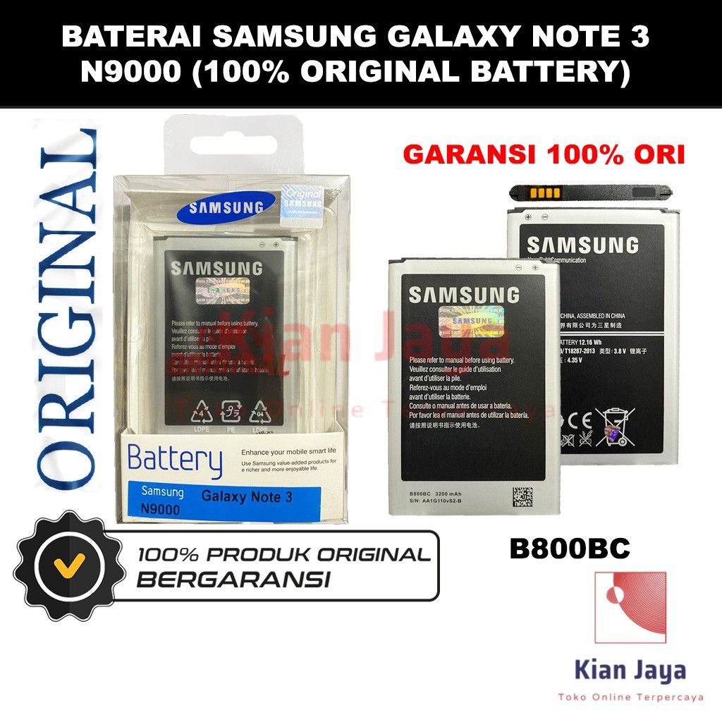 [Garansi 100% Ori] Baterai Samsung Galaxy Note 3 / N9000 / B800BE Batre Batrai Battery Hp Original