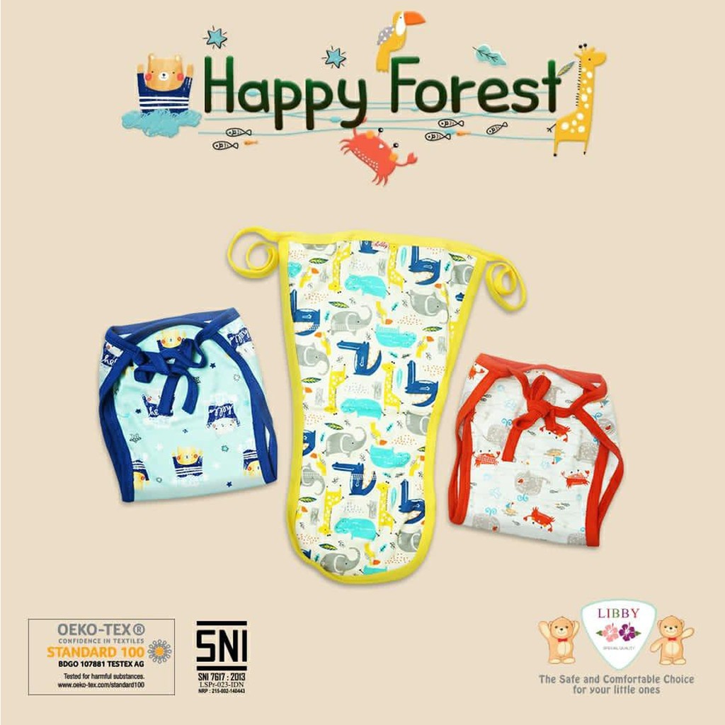 Popok Bayi Tali Kain Libby Motif Terbaru Happy Forest  isi 3pcs