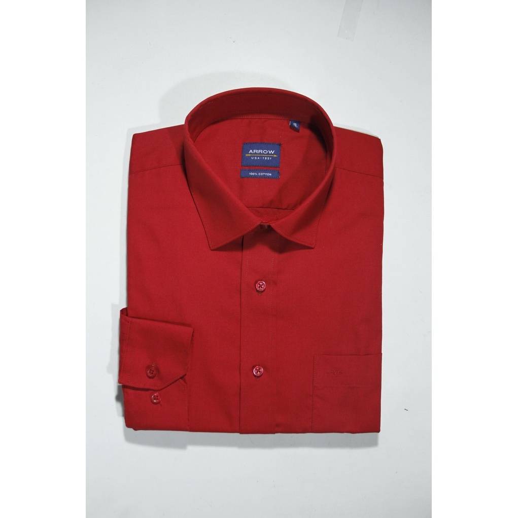 COD Kemeja Pria Lengan Panjang Arrow Reguler Fit Merah Polos 100% Original Brand