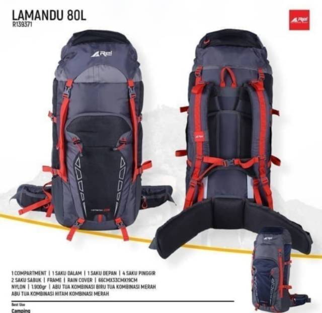 Tas Carrier Rei Lamandu 80L Tas Gunung Rei Lamandu 80L+Raincover