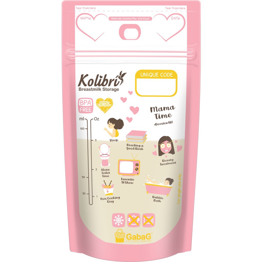 Gabag Kolibri Breast Milk Storage WFH(Work From Heart) 100ml Kantong ASI